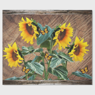 Papel De Regalo Mariposas de girasoles Rústica Junta de granos env