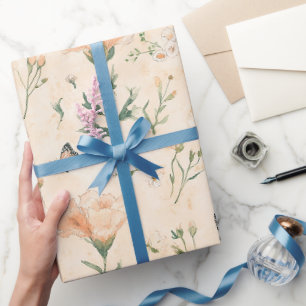Papel De Regalo Mariposas de melocotón Cumpleaños floral