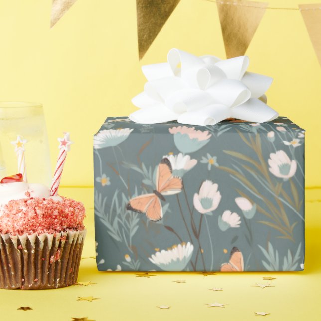 Papel De Regalo Mariposas de verano y flores silvestres (Fiesta de cumpleaños )
