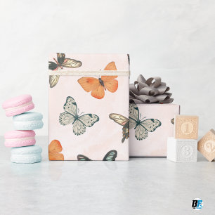 Papel De Regalo Mariposas delicadas de acuarela naranja Halloween