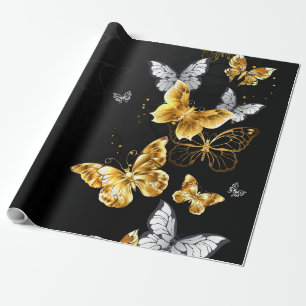 Papel De Regalo Mariposas doradas y blancas