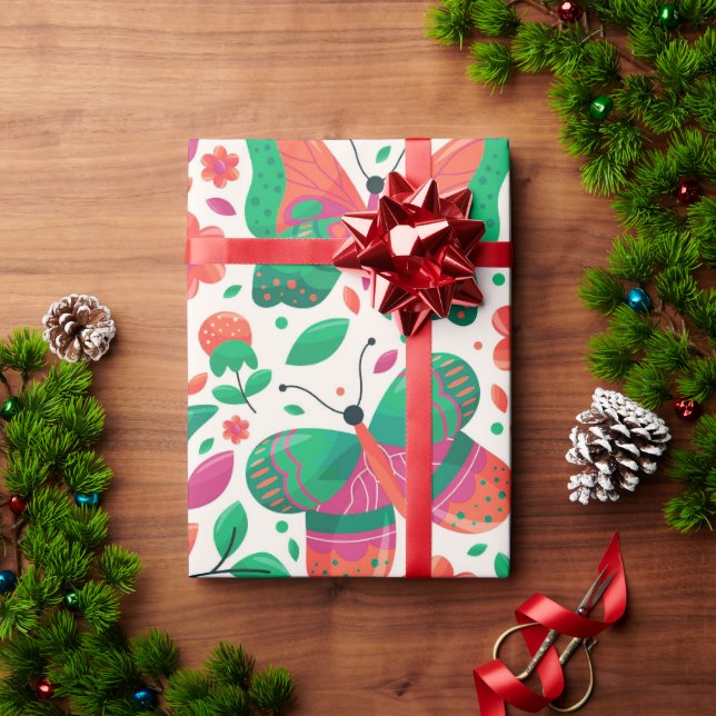 Papel De Regalo Mariposas, Flores y Hojas (Regalo de vacaciones)