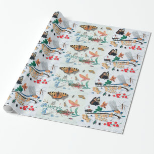 PAPEL DE REGALO MARIPOSAS, INSECTOS, FLORES Y PLANTAS