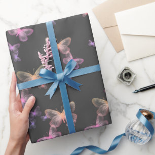 Papel De Regalo Mariposas Iridescentes Sobre Gris