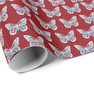 Papel De Regalo Mariposas Joya sobre Burdeos