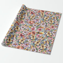 Papel De Regalo Mariposas, libélulas, mariquitas y abejas