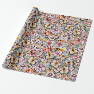 Papel De Regalo Mariposas, libélulas, mariquitas y abejas