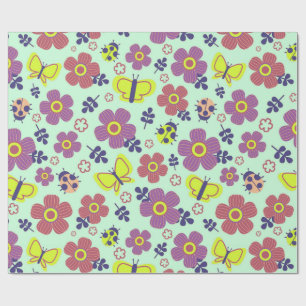 Papel De Regalo Mariposas, Mariquitas, Flores y Hojas