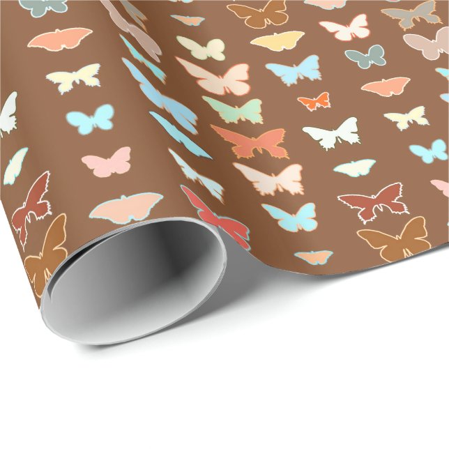 Papel De Regalo Mariposas, marrones, turquesas y corales (Esquina del rollo)