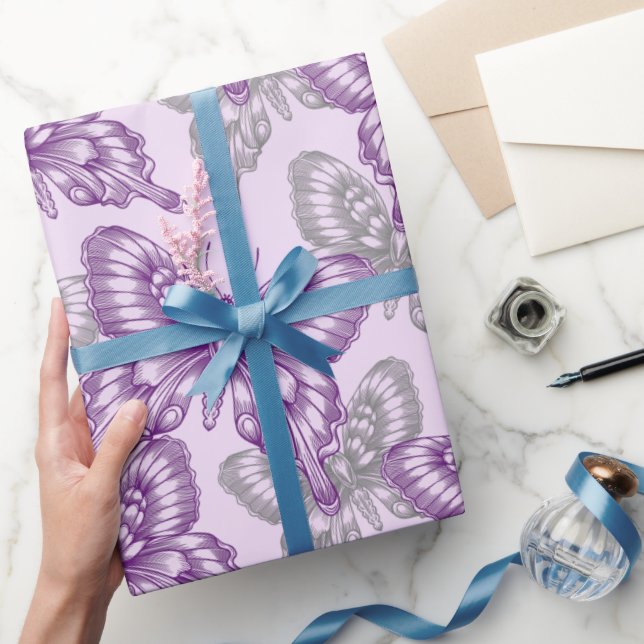 Papel De Regalo Mariposas Moradas (Regalar)