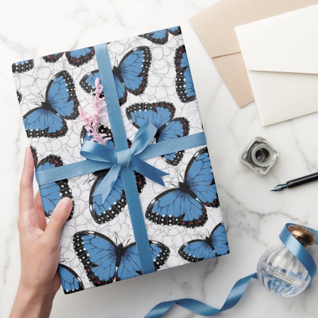 Papel De Regalo Mariposas morfo azules (Regalar)