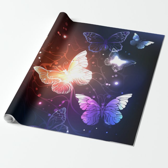 Papel De Regalo Mariposas nocturnas brillantes (Desenrollado)