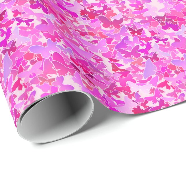 Papel De Regalo Mariposas, púrpura, lavanda, rosa (Esquina del rollo)