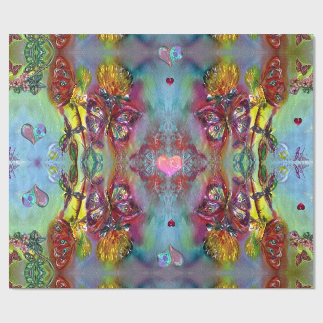 Papel De Regalo MARIPOSAS ROJAS SOBRE ESTELES, El día de San Valen (Superficie plana)