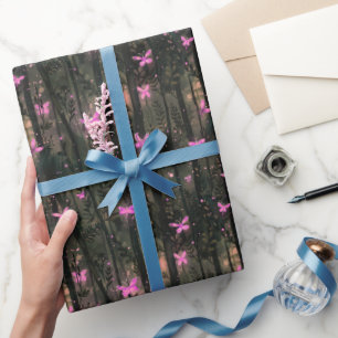 Papel De Regalo Mariposas rosadas brillantes Bosque encantado acua