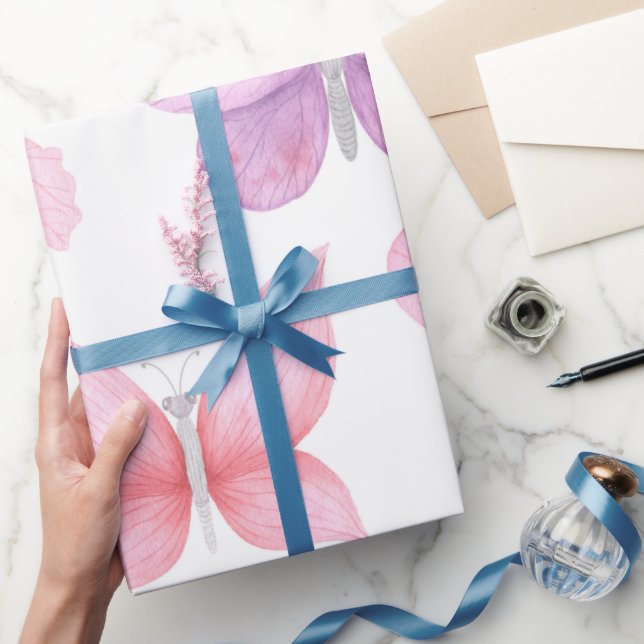 Papel De Regalo Mariposas rosadas delgadas (Regalar)