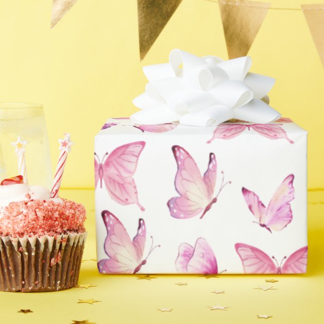 Papel De Regalo Mariposas rosadas finas (Fiesta de cumpleaños )