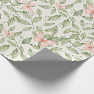 Papel De Regalo mariposas rosadas y follaje verde