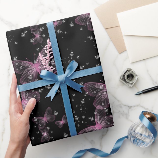 Papel De Regalo Mariposas rosas y burbujas (Regalar)