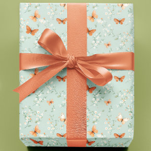 Papel De Regalo Mariposas sobre Verde Menta