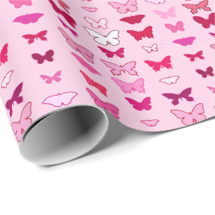 Papel De Regalo Mariposas, tonos de rosa y fucsia