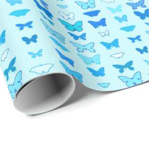 Papel De Regalo Mariposas, turquesa, azul y aguamarina