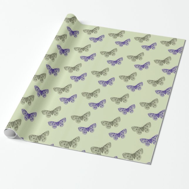 Papel De Regalo Mariposas verdes y púrpura (Desenrollado)