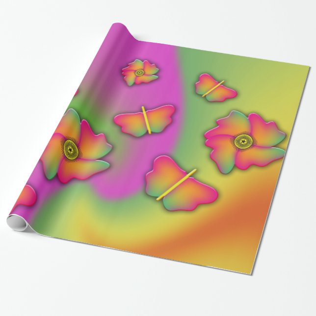 Papel De Regalo Mariposas y flores (Desenrollado)