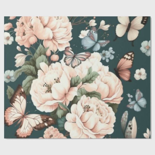 Papel De Regalo Mariposas y flores (Superficie plana)