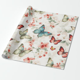 Papel De Regalo Mariposas y flores de época