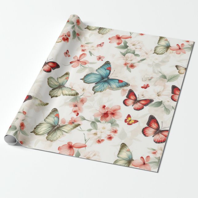 Papel De Regalo Mariposas y flores de época (Desenrollado)