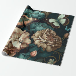 Papel De Regalo Mariposas y flores diseño clásico oscuro