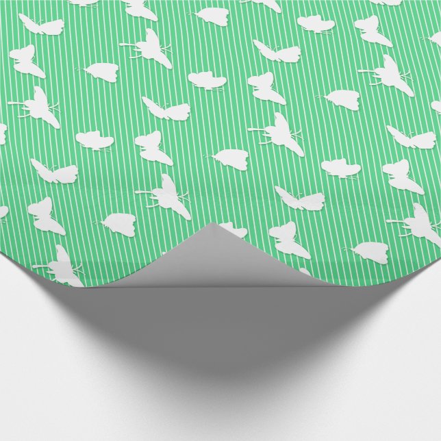 Papel De Regalo Mariposas y pinstripes - verde menta (Esquina)