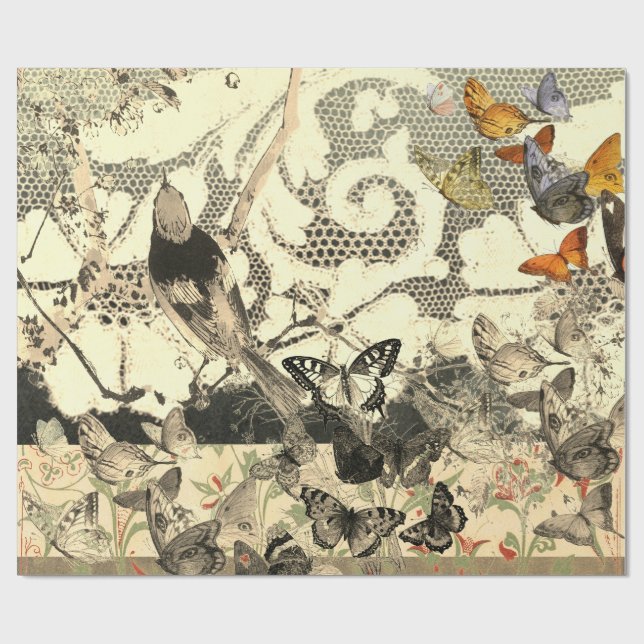 PAPEL DE REGALO MARIPOSAS Y RAPIDEZ DE REGALO DE LACE (Superficie plana)