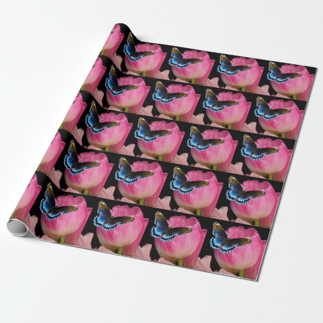 Papel De Regalo Mariposas y tulipanes (Desenrollado)