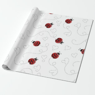 Papel De Regalo Mariquita Roja Escarabajo Insecto Amante Corazones
