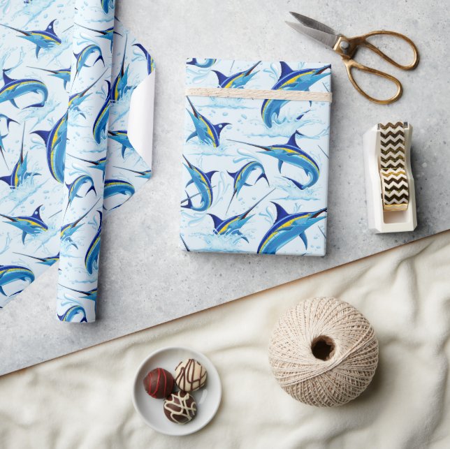 Papel De Regalo Marlín Azul Saltando del Océano (Artesanía)