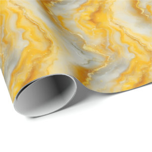 Papel De Regalo Mármol Amarillo, Gris y Dorado