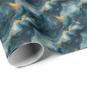 Papel De Regalo Mármol Azul Oscuro y Dorado
