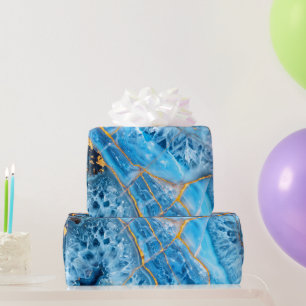 Papel De Regalo Mármol Azul y Dorado