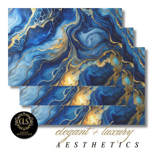 Papel de Regalo - Mármol Azul y Dorado