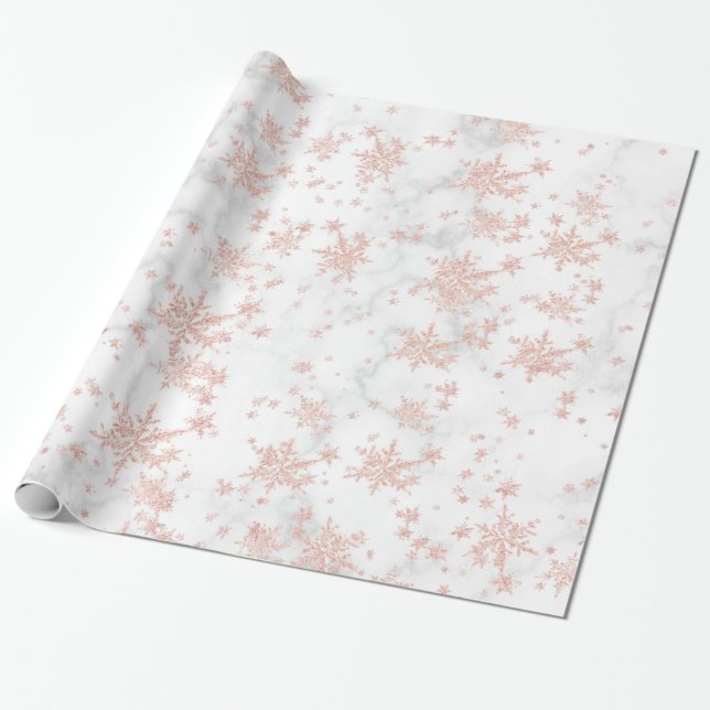 Papel De Regalo Mármol blanco con copas de nieve de oro rosado de  (Desenrollado)