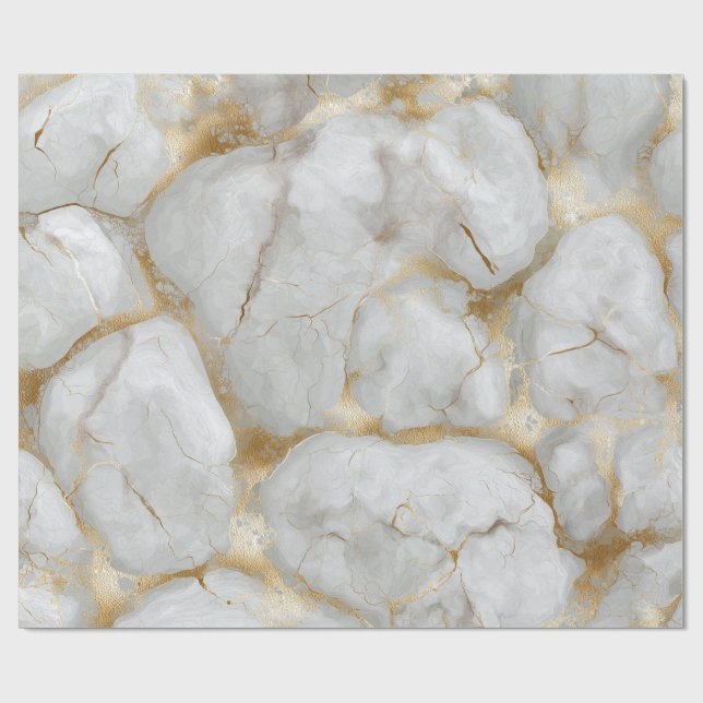 Papel De Regalo Mármol Blanco con Vetas de Oro (Superficie plana)