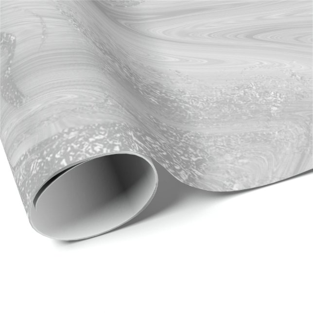 Papel De Regalo Mármol blanco gris plateado Molten Metálico brilla (Esquina del rollo)