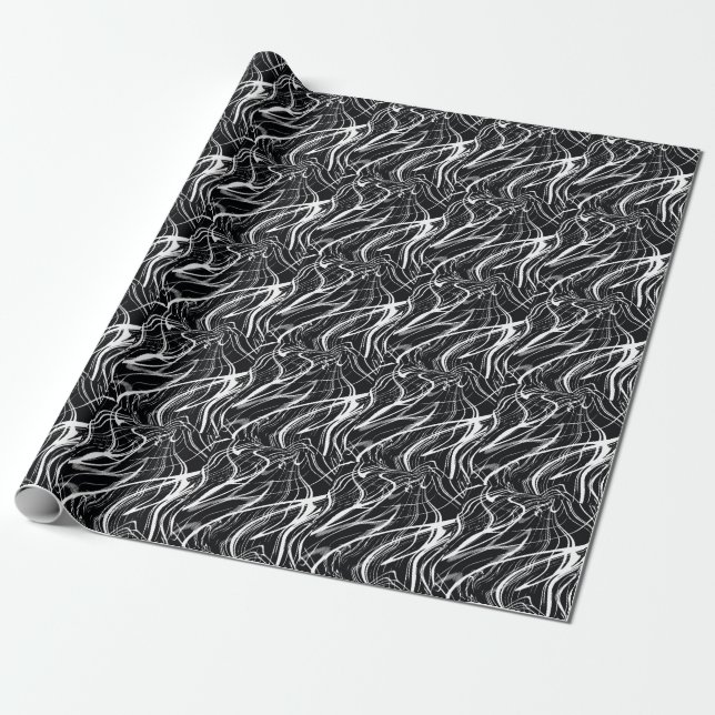 Papel De Regalo Mármol blanco negro: cosecha abstracta (Desenrollado)