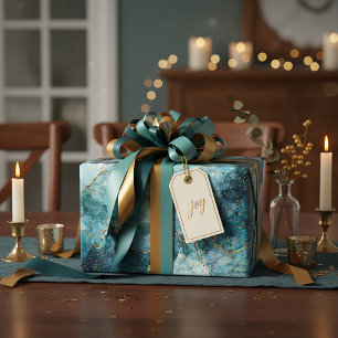 Papel De Regalo Mármol brillante azul y dorado