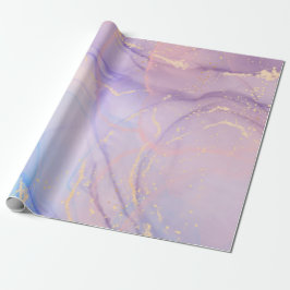 Papel De Regalo Mármol con brillo dorado rosa y azul