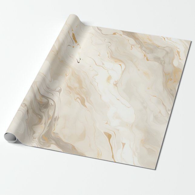 Papel De Regalo Mármol Crema Pastel Oro (Desenrollado)