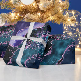 Papel De Regalo Mármol Cristal Lujo Púrpura Teal Brillo Ágata