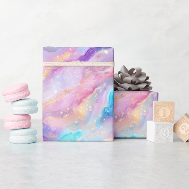 Papel De Regalo Mármol de Arcoíris de Pastel con Brillo de Oro (Baby Shower)